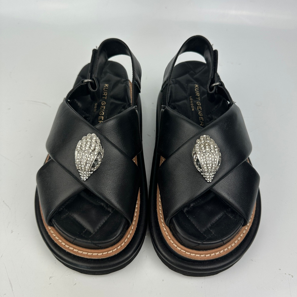 Kurt Geiger London Orson Cross Strap Leather Platform Sandals Women's 37 Black - Picture 5 of 13
